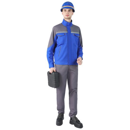 2Pcs/Set Welding Work Clothes Stand Collar Long Sleeve Zipper Closure Jacket Long Pants Set Reflective Strips Tear-Resistant Workwear