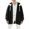 Women's Fashionable Plush Solid Color Zippered Hooded Pocket  Long Sleeved Loose Warm Jacket