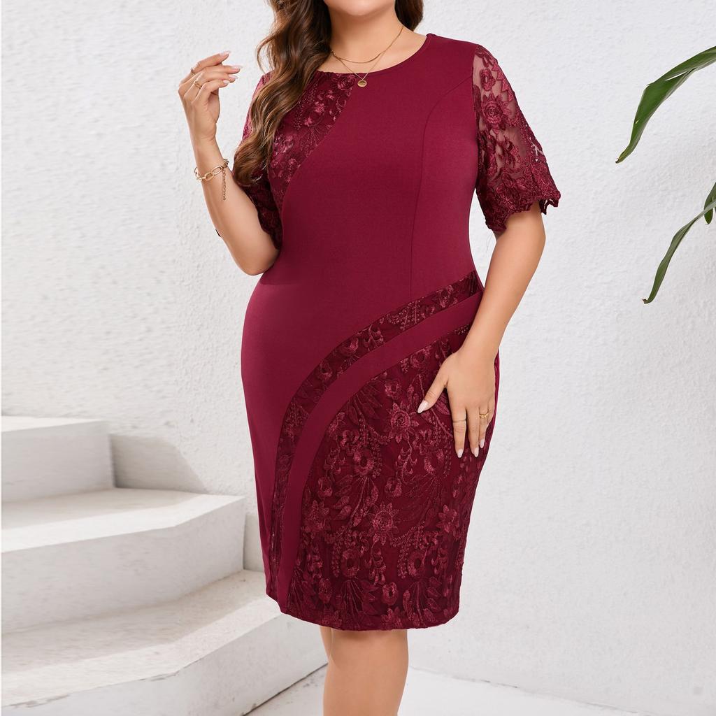 Women's Bead Patchwork Irregular Plus Size Hip Hugging Dress