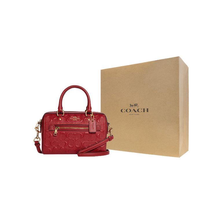 Coach Rowan 15 Signature Embossed Pattern Letter Logo Smooth Calfskin Shoulder Crossbody Tote Mini Women Handbags Red CC944-IMF8Q