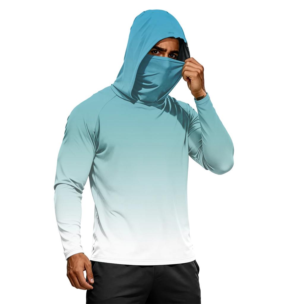 Herren Sommer Langarm Hoodie UPF50+ Sonnenschutz Schnelltrocknend Fitness Sportshirt Leicht Atmungsaktiv Outdoor Activewear