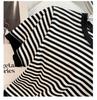 Women's Fashion Black Striped Summer Two-Piece Set: Casual Short-Sleeved Top and Wide-Leg Shorts