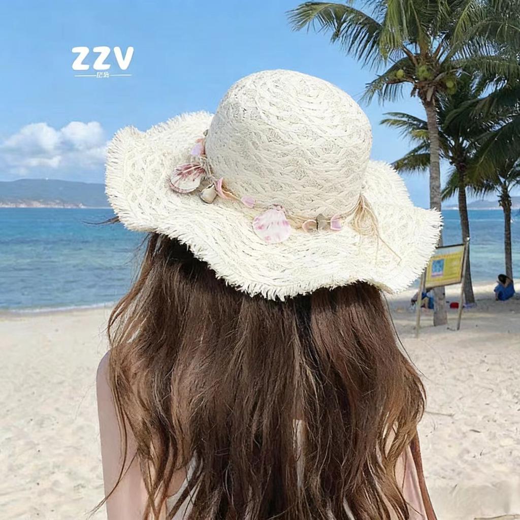 Lace Bow Straw Hat Women's Summer French Large Brim Sunscreen Hat Seaside Beach Vacation Sun Hat