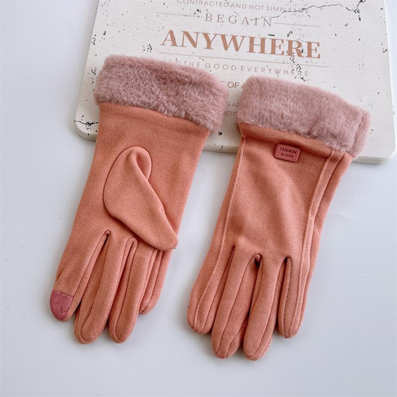 Autumn and Winter Thermal Gloves Inner Fleece Touch Screen Outdoor Riding Gloves Hairy Small Label Rabbit Fleece Gloves