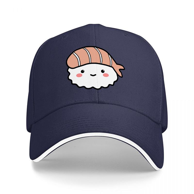 Cute Sushi Character Baseball Cap Black Hat with Adorable Kawaii Design for Food Lovers and Fashion Enthusiasts