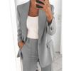 Damen Revers Langarm Blazer Hose 2-teiliges Outfit Elastische Taille Einfarbig Business Casual Anzug Set
