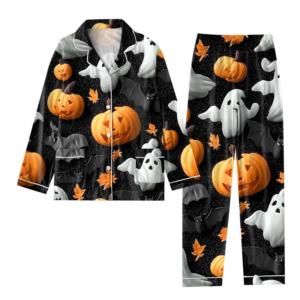 Women's 2 Piece Printed Suit Long Sleeve Button Up Top Wide Leg Pants Suit Set Pajamas Home Casual Suit