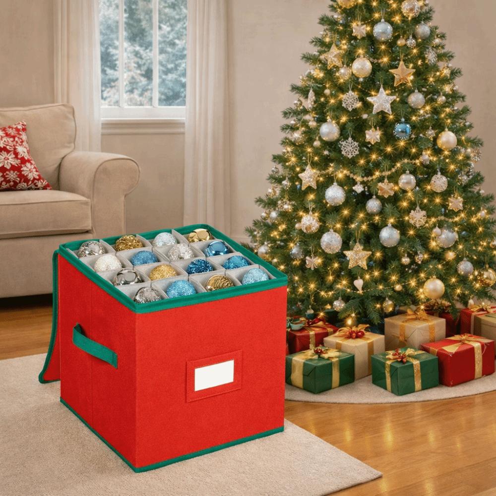 64 Grids Christmas Ball Storage Box Large Capacity Zipper Closure Ornament Storage Box with Dividers Folding