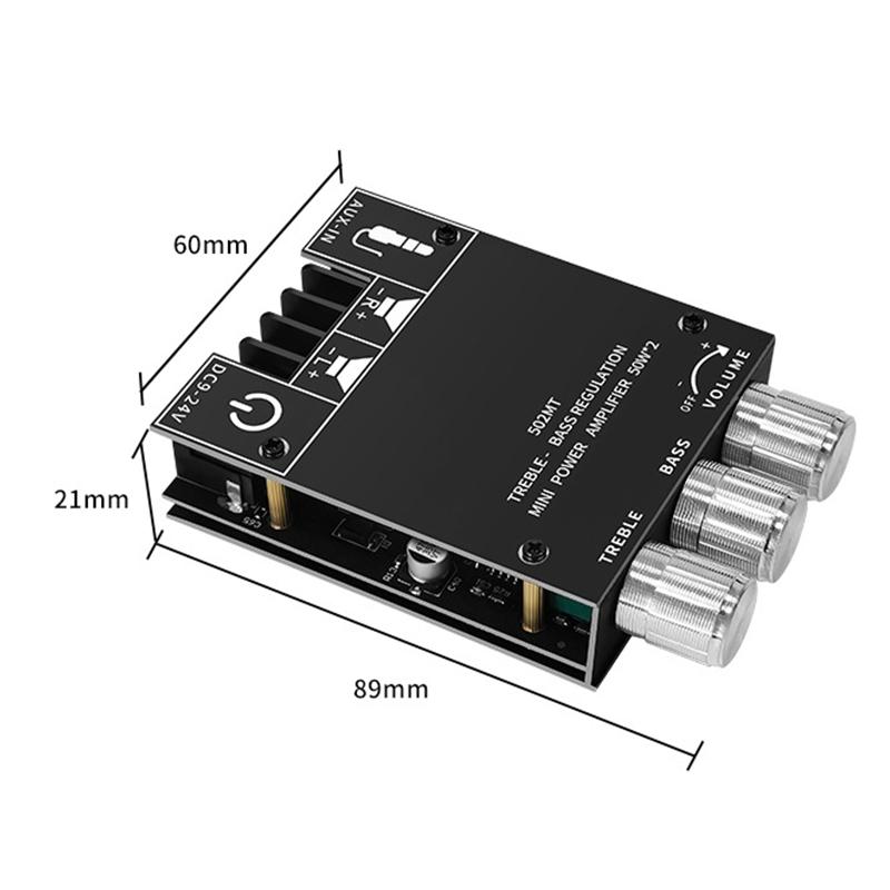 Zk-502Mt Bluetooth 5.0 Subwoofer Amplifier Board 2.0 Channel High Power Audio Stereo Amplifier Board 2X50W Bass Amp