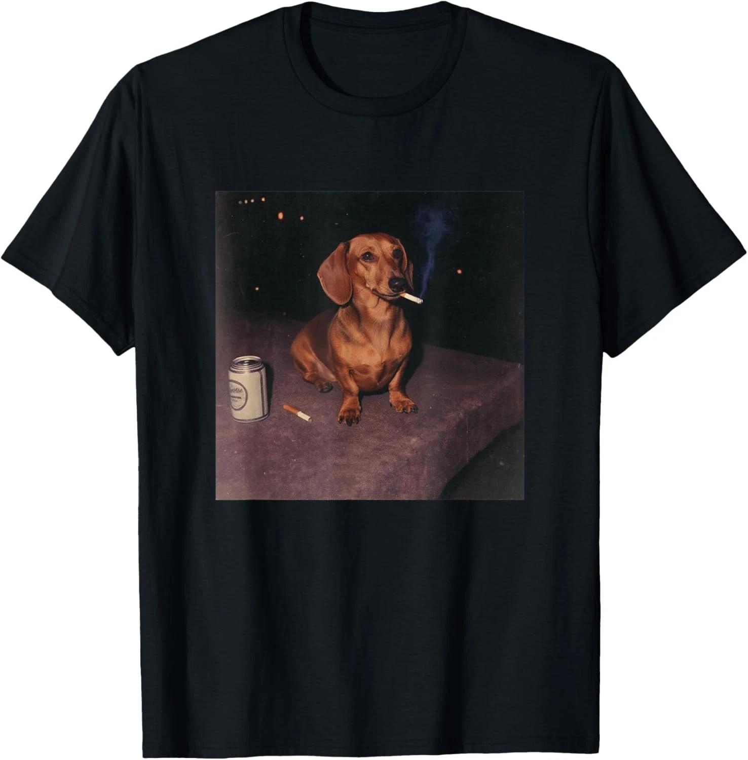 Funny Smoking Dachshund Cigarette Beer Gen Z Gift Unisex T-Shirt L