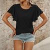 Women's Casual Fashion Round Neck Solid Color Hollow Short Sleeve T-shirt Top