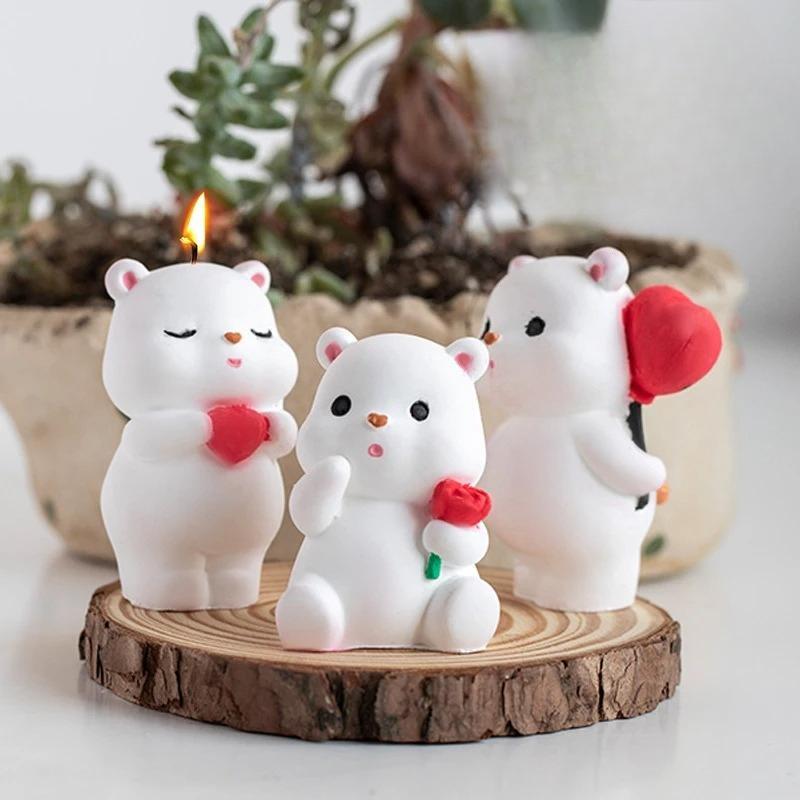 Cute 3D Bear Silicone Candle Mold DIY Plaster Ornament Confession Love Aromatherapy Soap Resin Chocolate Mould Home Decor