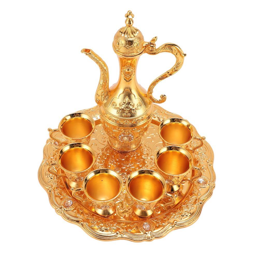 8pcs 6 Cups Included Turkish Tea Set With Tray Wine Glass Pot Set  For Home Party