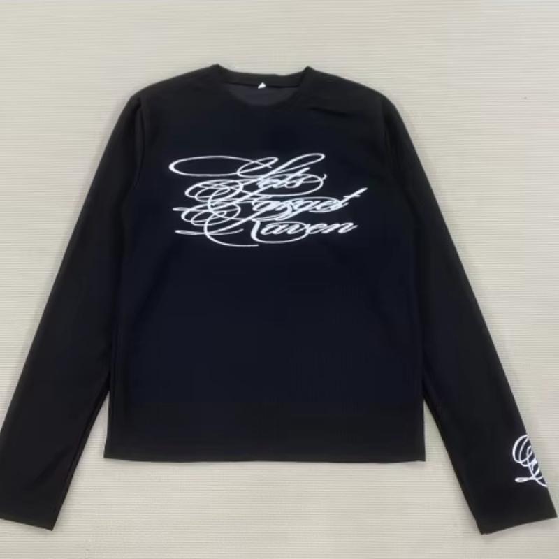 Европейские и американские Y2K темные ретро принтованные уличные трендовые топы с длинным рукавом для мужчин и женщин XL чёрный