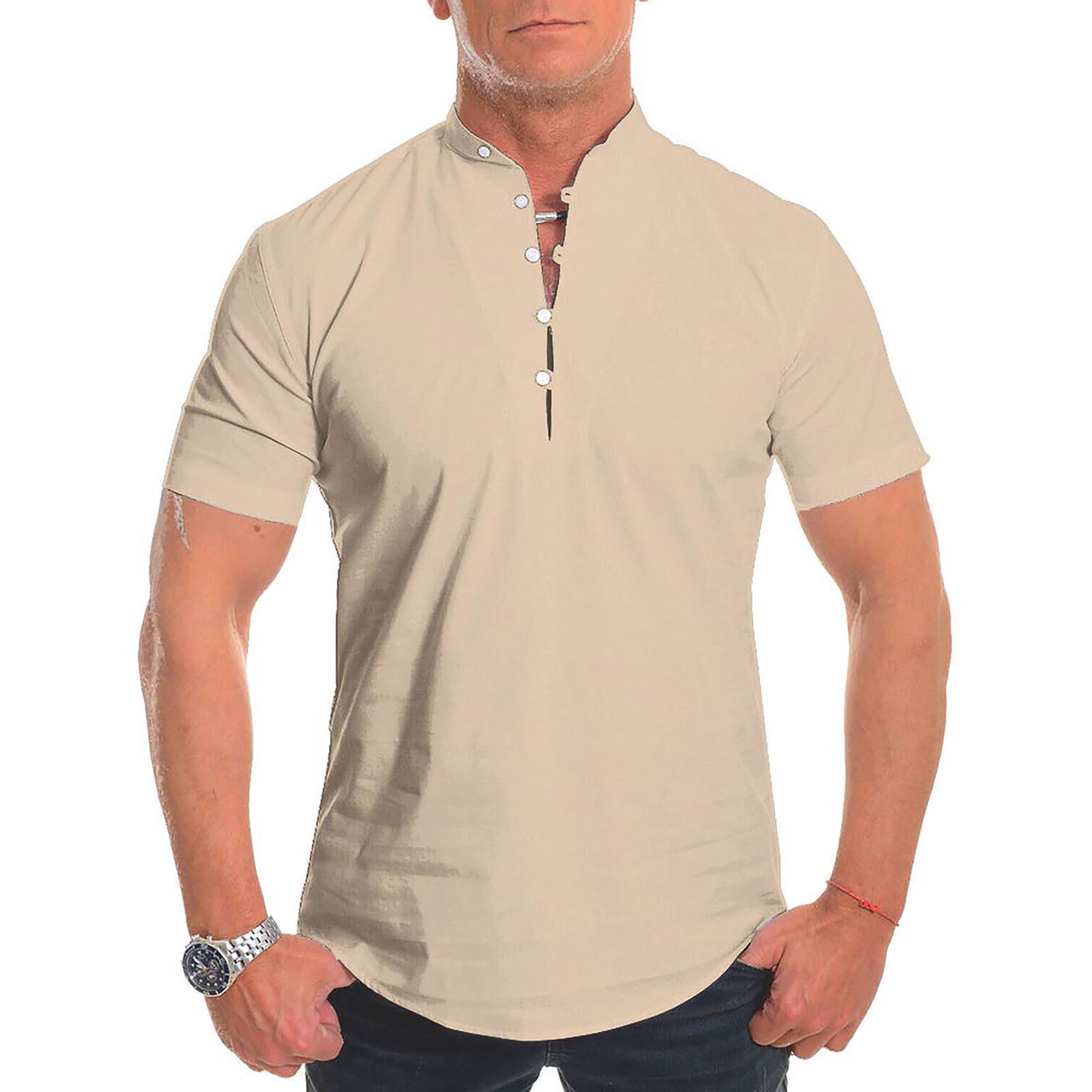Men Home Striped Pattern Casual Fashion Lapel Short Sleeve Shirt XL бежевый