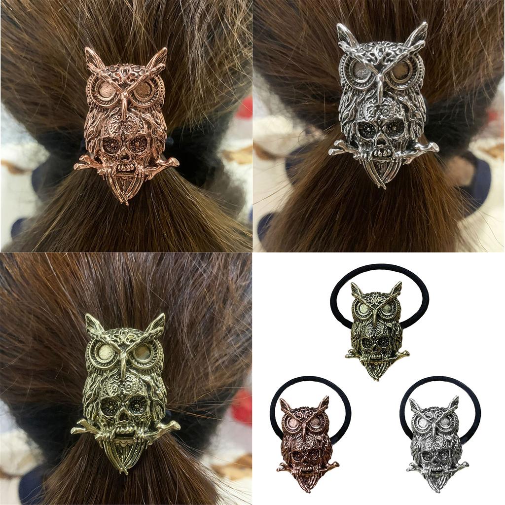 Halloween Theme 3D Owl Skull Hair Rope for Adult Female Teens Punk Hairband Dark Series Festival Hair Band Accessories