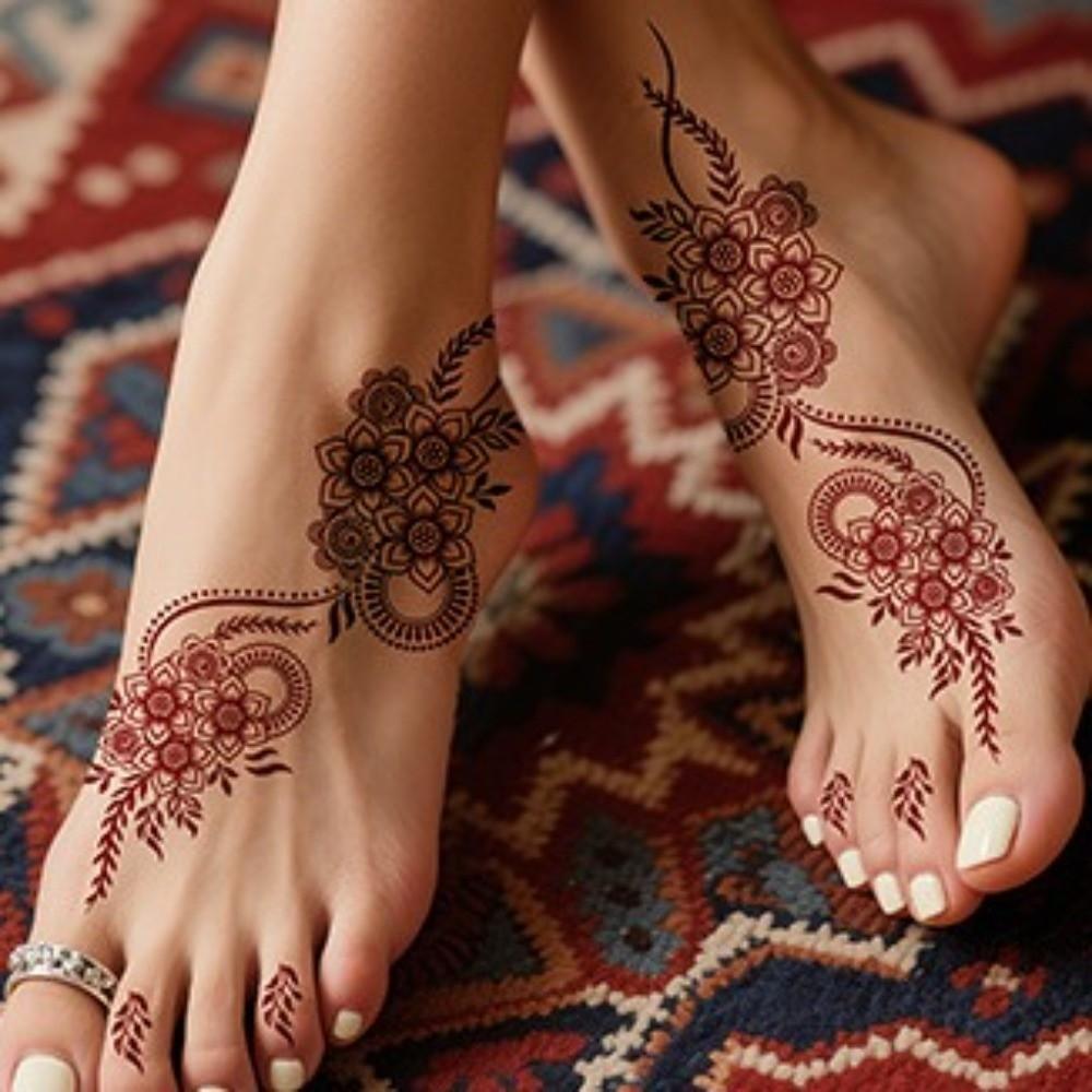 Lace Fake Tattoo Temporary Tattoo Legs Arm Red Henna Tattoo Decals Women/Lady