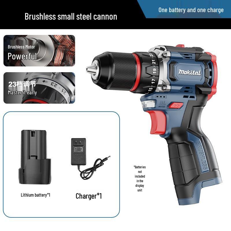 Brushless Electric Drill & Screwdriver with Double Speed & Lithium Battery