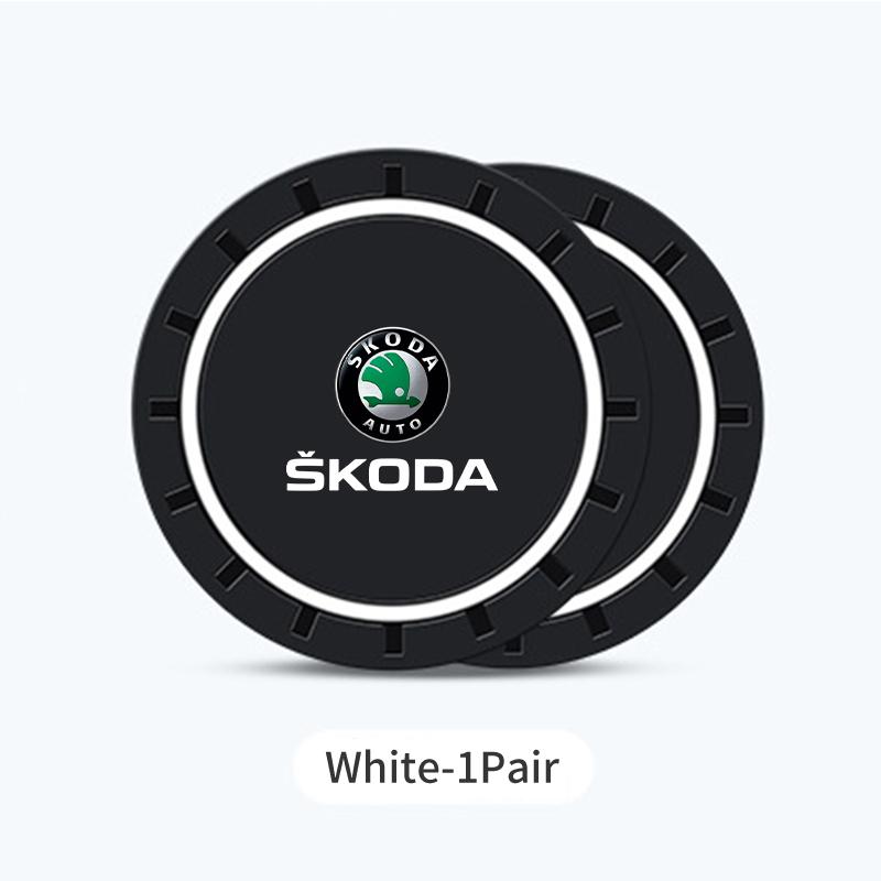 KJGK5 2Pcs Car Silicone Coaster Anti-Slip Water Cup Drink Mat For Skoda Octavia Kodiaq Fabia Superb Rapid Karoq Kamiq Roomster Citigo