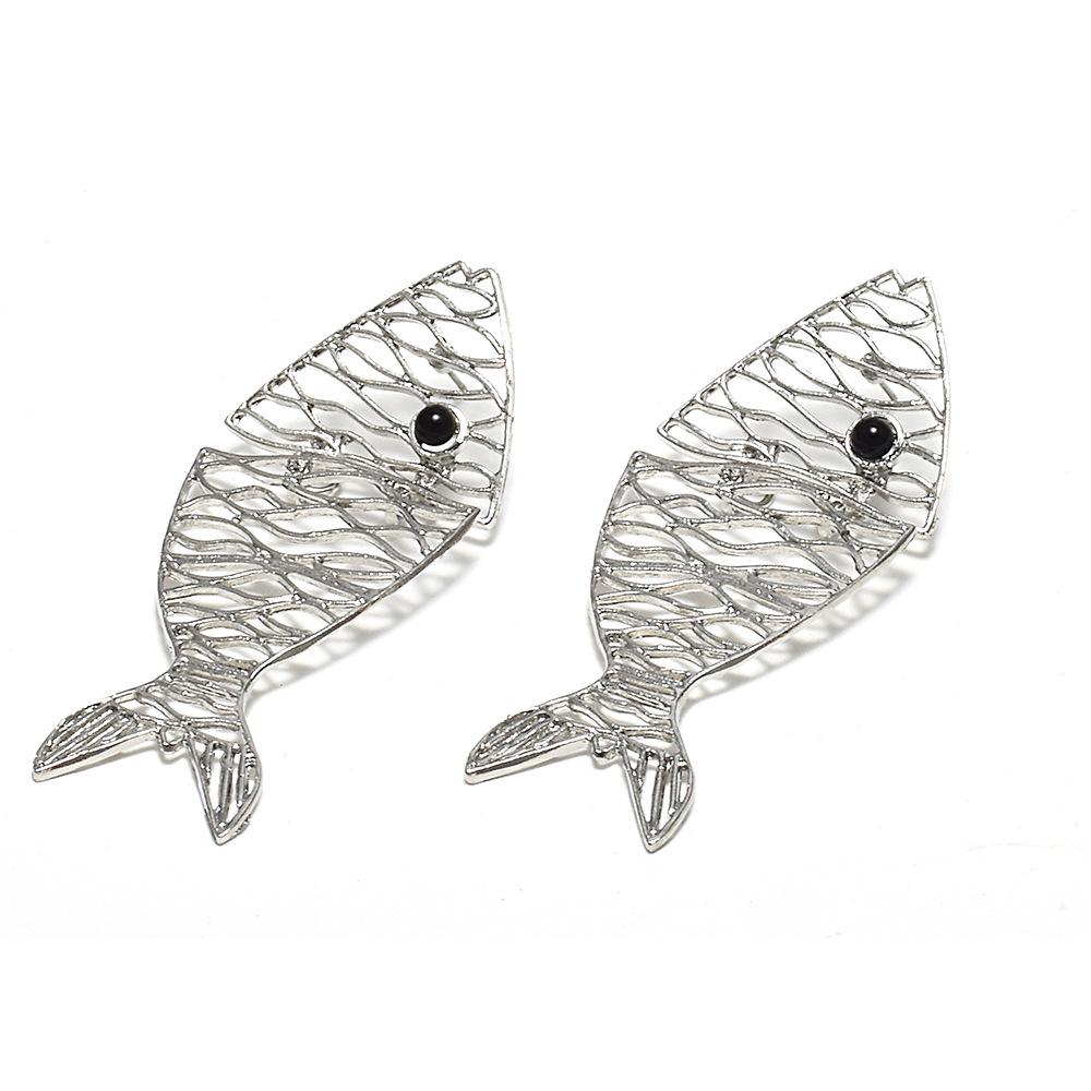 Golden Hollow Fish-Shaped Metal Dangle Earrings - Unique Animal Design