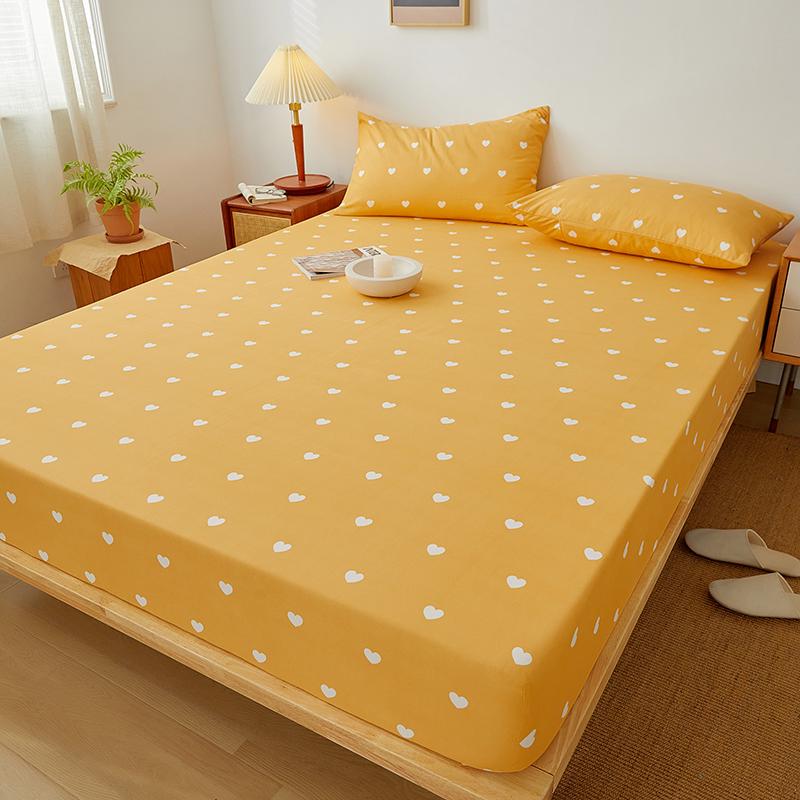 Cotton Fitted Sheet Soild Color with Elastic Band Non Slip Adjustable Mattress Cover Soft Comfortable for Double King Queen Size