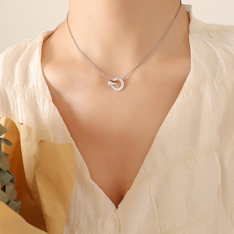 Personality Trend Roman Double Ring Earrings Necklace Titanium Steel Jewelry Set Plated 18K Real Gold Non-Fading