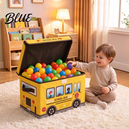 Soft Fabric Toy Safety Lid Box Foldable Bus Storage Chest School Treasure with And Reinforced