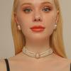 Exaggerated Diamond-Encrusted Pearl Necklace Stud Earrings Set, Niche Temperament Collarbone Chain, Fashionable Light Luxury High-End Jewelry