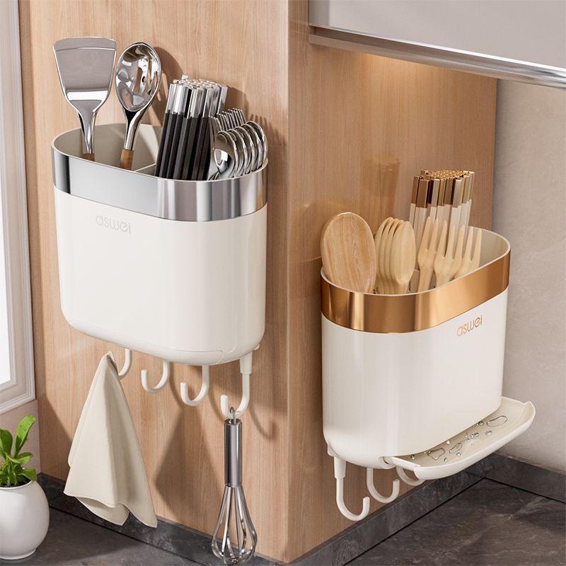 Premium Wall-Mounted Chopstick Holder & Drain Tray for Kitchen Storage