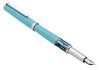Xezo Speed Master Fountain Pen, Fine Nib. Matte Sky Blue, Paua Abalone Shell. Chrome-plated. Lightweight Brass Body.