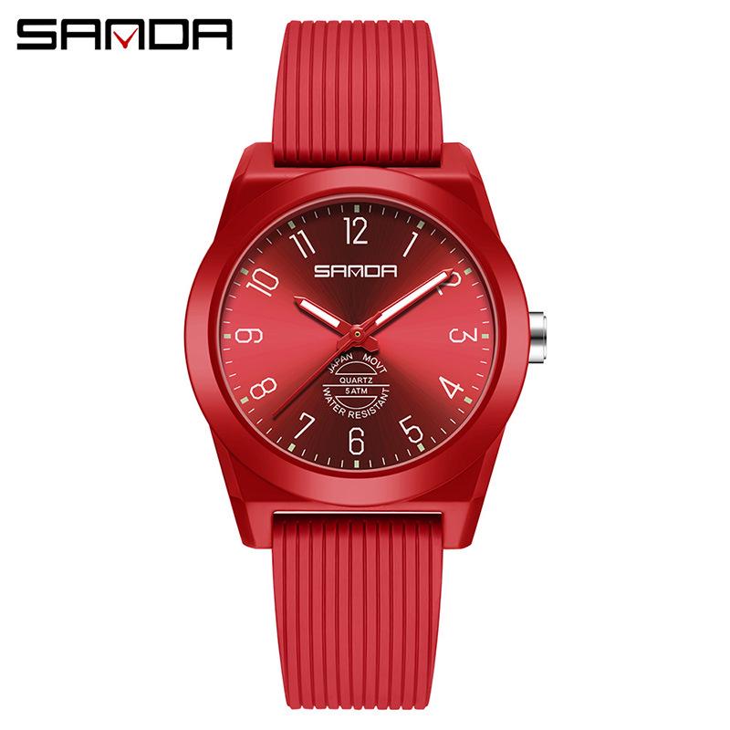 SANDA Quartz Silent Sports Watch - Elegant Luminous Design for Men, Women, and Students красный