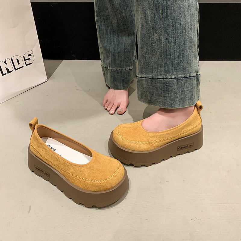 Fashion Aphixta 2025 New Suede Platform Shallow Woman Shoes Yellow Loafers Spring Woman Fashion Shoes Concise Chunky Heel Shoes Woman