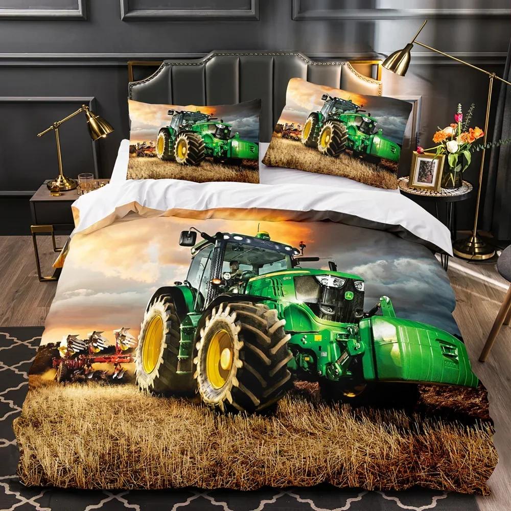 Boys Tractor Construction Cars Comfortable Duvet Quilt Cover Pillowcase Bedding Set Children Bedroom Decoration Home Textile