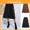 Corduroy High Waist Midi Skirt With Button Closure For Office And Fall Season