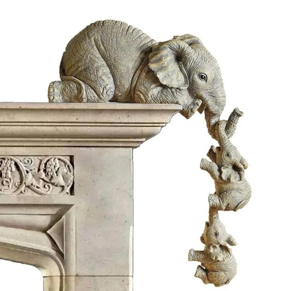 3 Stück/Set Niedlicher Elefant Umarmung Babypuppe Harz Handwerk Dekoration Heimdekor Geschenk Dekorative Figuren Miniaturen Zubehör