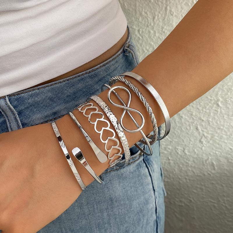 Punk Minimalist Geometric Bracelets Set For Women Retro Hip Hop Boho Stackable Design Open Bangle