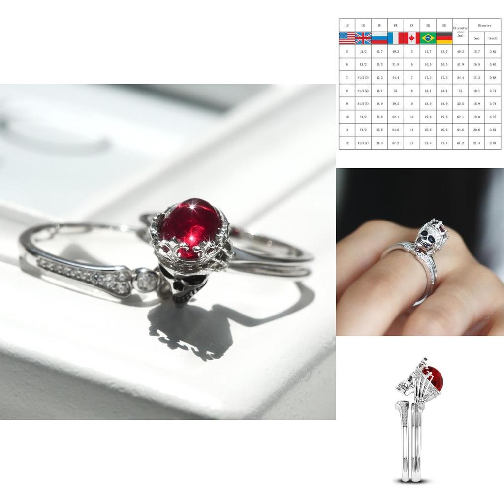 Women Skull Rings Inlay Unique Punk Ring Beautiful Skeleton Jewelry Collection**