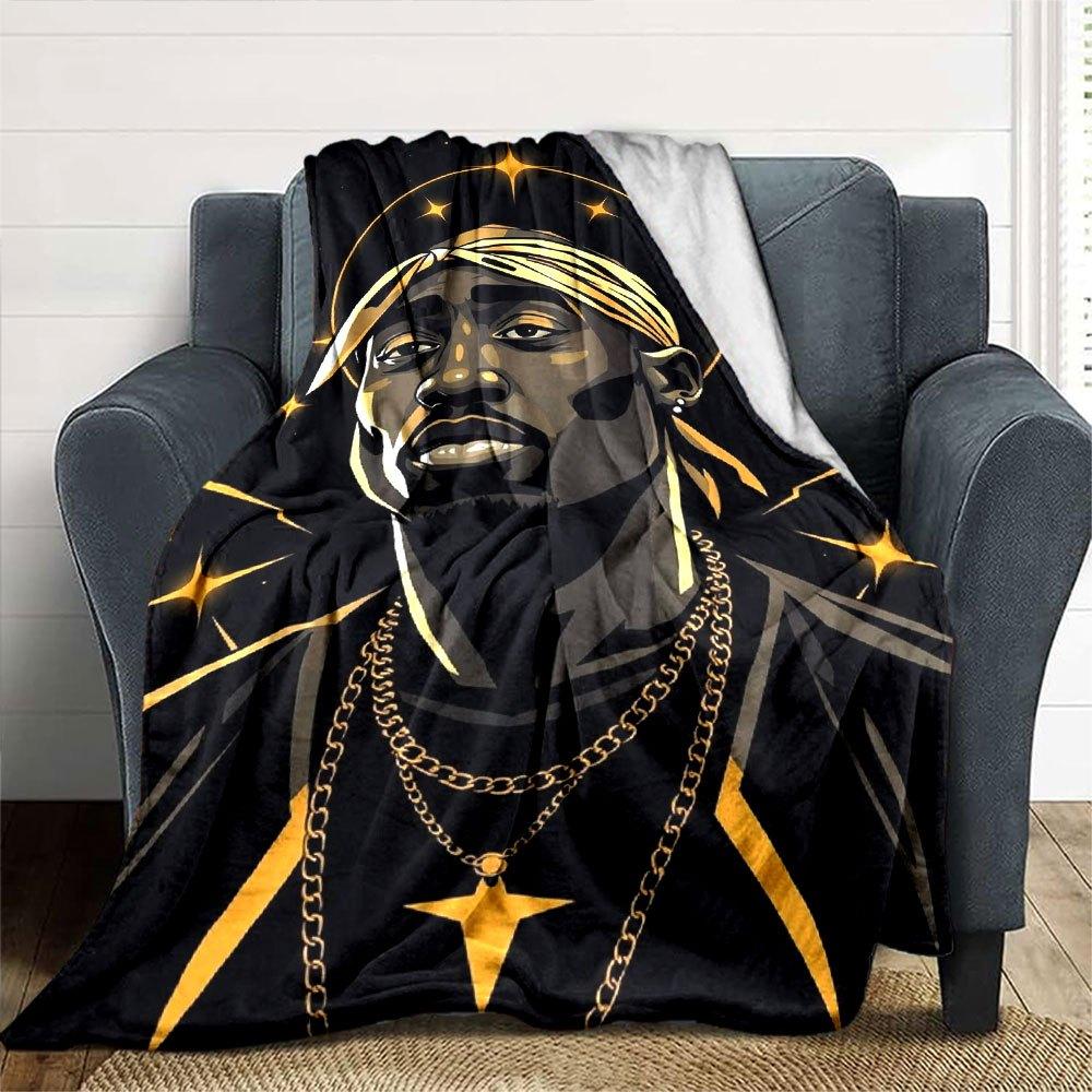 1pc 2PacHip Hop Blanket Soft Lightweight All Season Multi Purpose Throw for Sofa, Bed, Office & Picnics, French Style with Iconic Album Art & Quotes