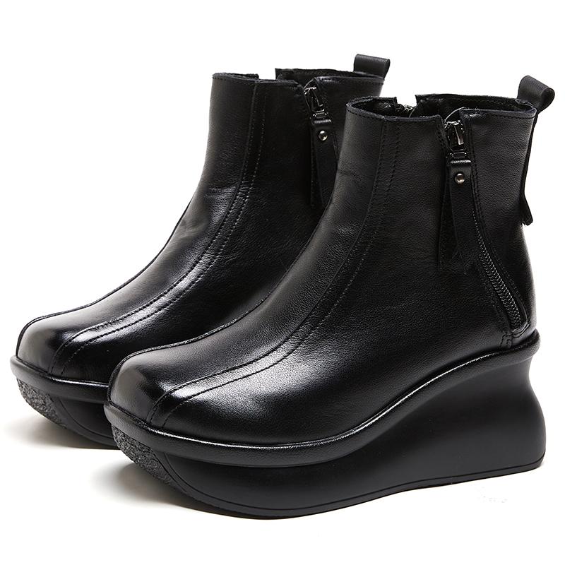 Fashion GKTINOO Genuine Leather Women Boots Retro Shoes 2025 New Autumn Winter Round Toe Double Zipper Handmade Concise Platform Boots