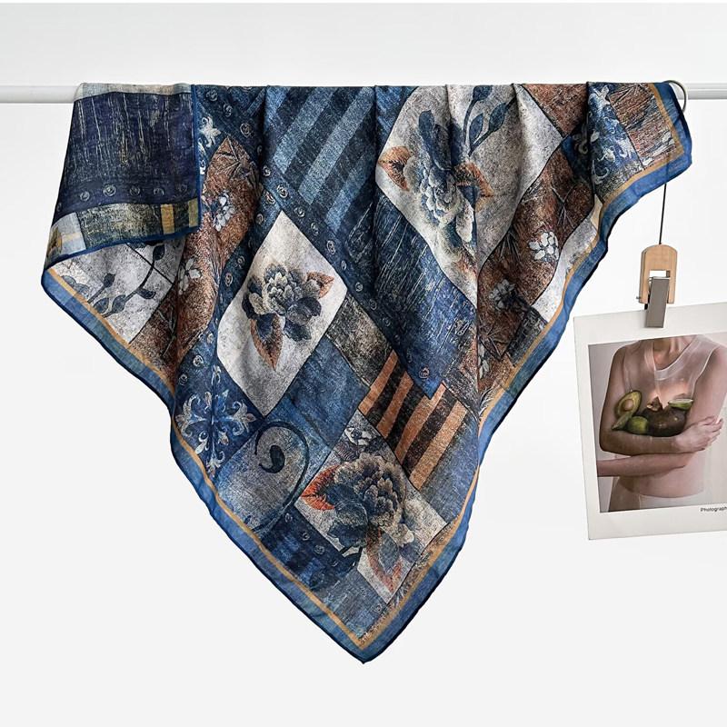 Chinese Style Peony Velvet Square Scarf 91 Women's Spring and Autumn Silk Scarf Shawl Two-color Different-faced Scarf Mother Gift