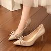 Fashion Sweet Bowknot Decoration Patent Leather Slip On Pumps Women 2025 Autumn Pointed Toe High Heel Pumps Fashion Party Dress Shoes