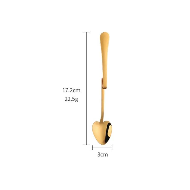 Hanging Cup Coffee Spoon Heart Shape Stainless Steel Scoop Silver Sugar Dessert Spoons Gold Stirring Tea-spoon Snack Juice Tools