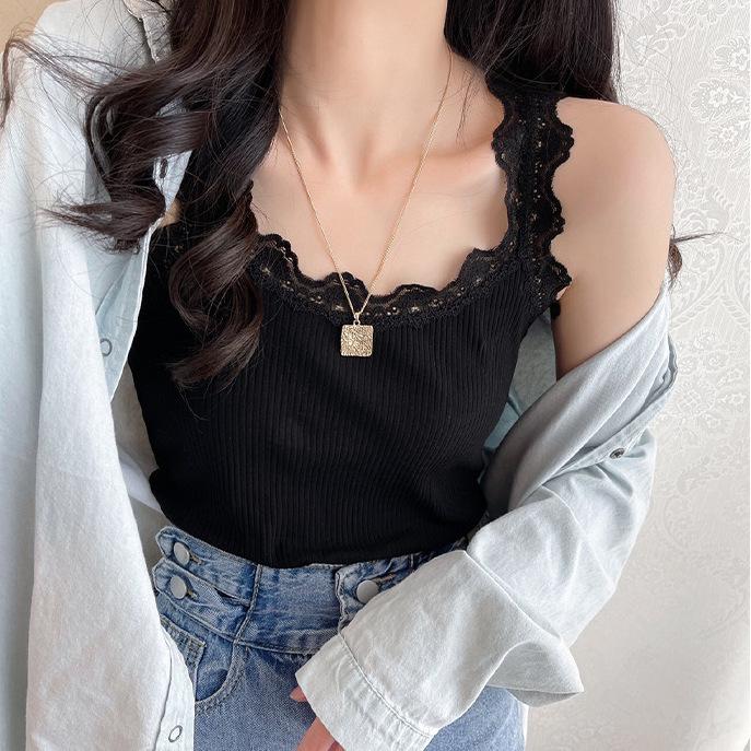 Korean Style Lace Trim Slim-Fit Camisole for Women - Sleeveless Base Layer Top