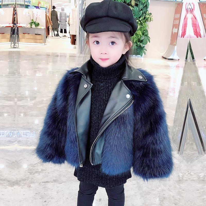 

Осінньо-зимовий дитячий одяг. Вовняний светр із імітацією хутра лисиці. Коротка куртка. 100cm темно-синього кольору