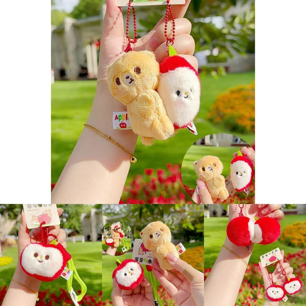 Jinnew Plush Keychain With Magnet Squeeze Cute Bear And Apple Design For Kids And Teens