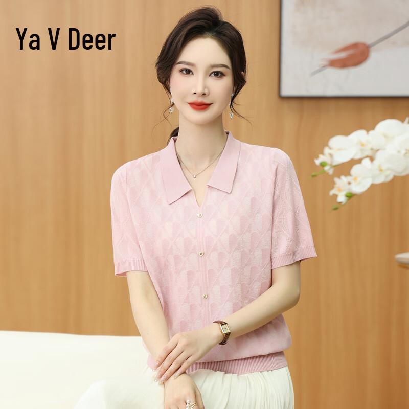 Yalu Women s Color Block Plaid Knitted Short Sleeve Top XL