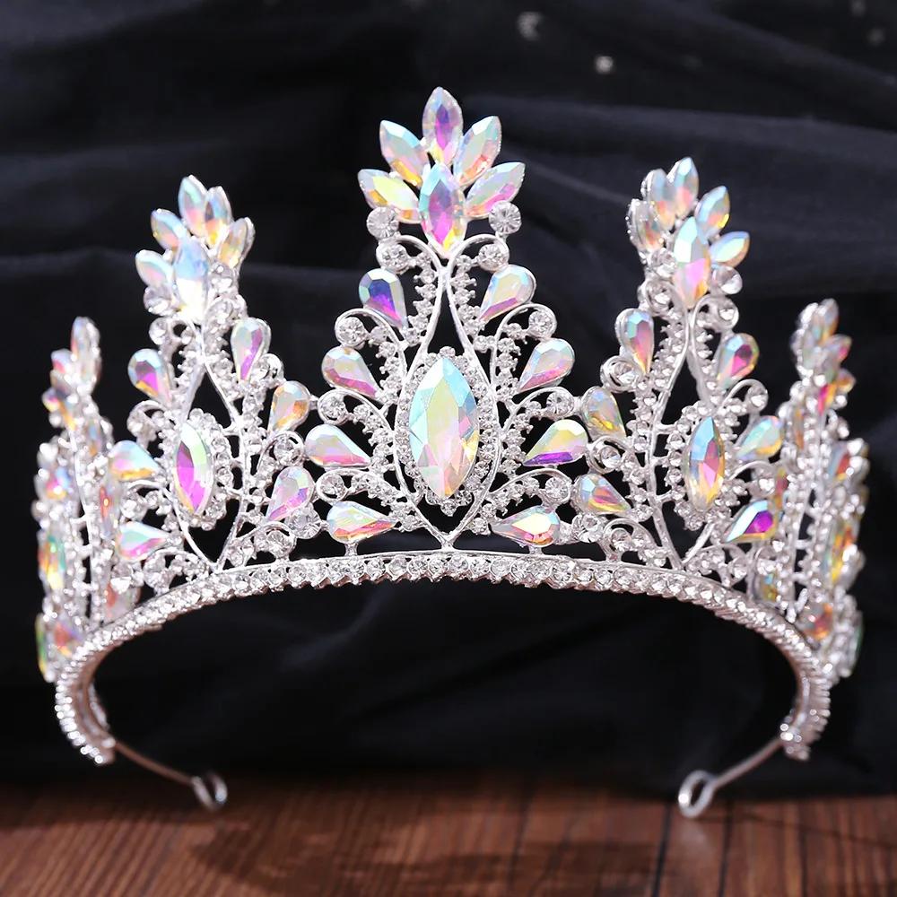 Barock Rosegold Farbe Kristall Braut Diademe Kronen Große Strass Diadem Schleier Diadem Braut Kopfschmuck Hochzeits Haarschmuck