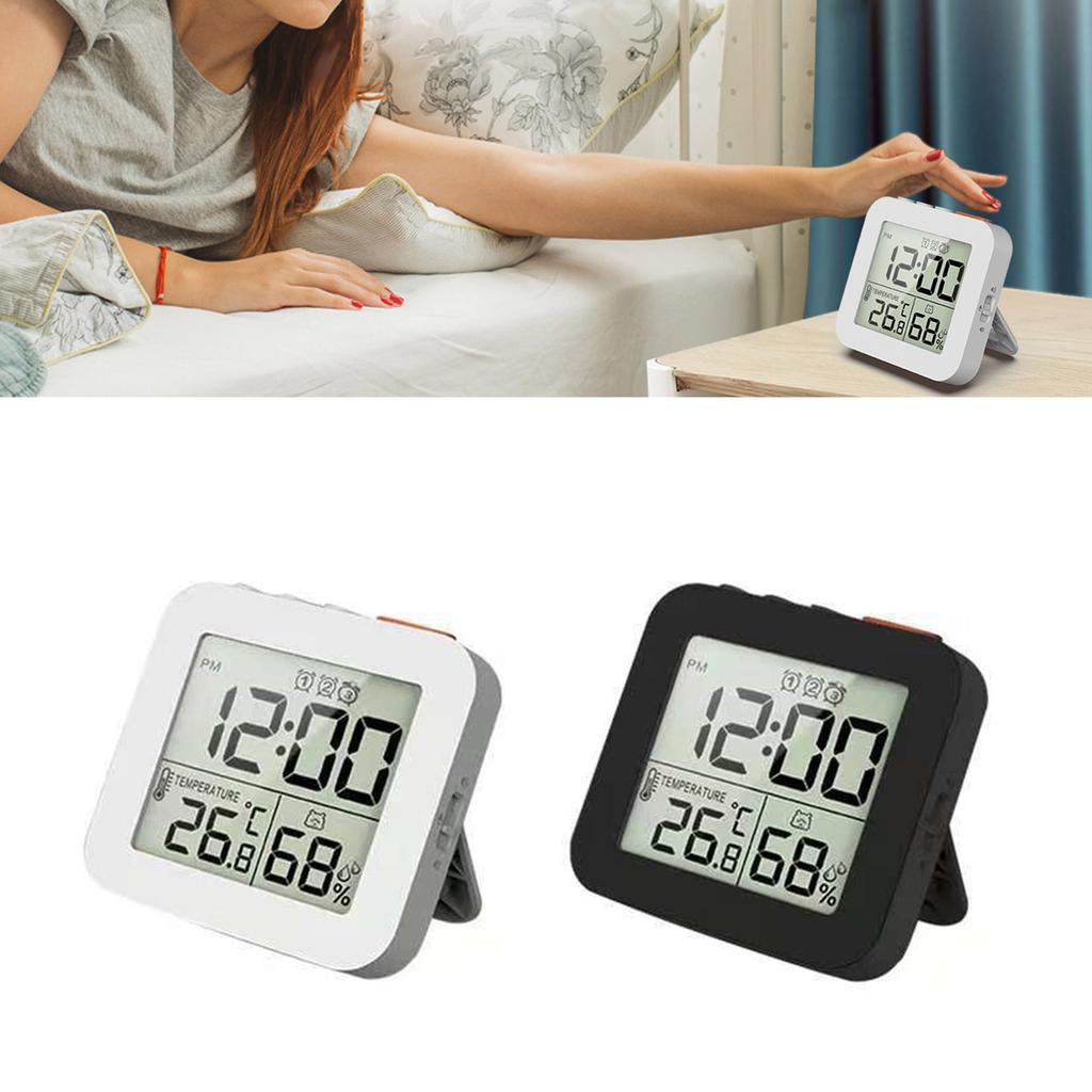 3 Alarm Clock With Temperature Humidity Monitor Backlight Snooze Foldable Design Portable LCD Display For Home Office