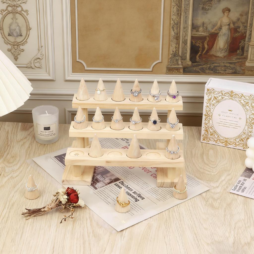 Simple solid wood cone ring display rack jewelry rack ring rack display jewelry rack live stream stall props