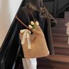 Yogodlns Women Straw Woven Shoulder Bag Solid Color Shoulder Summer Woven Pouch for Women Handmade Traveling Handbags Underarm Bags